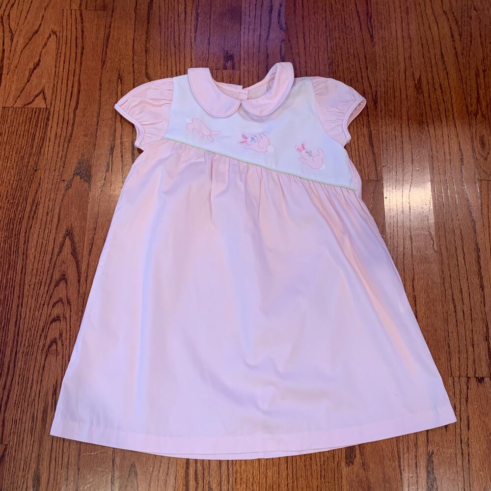 Little English Embroidered Charlotte Easter Dress | Tumbling Bunnies Pink | 6Y
